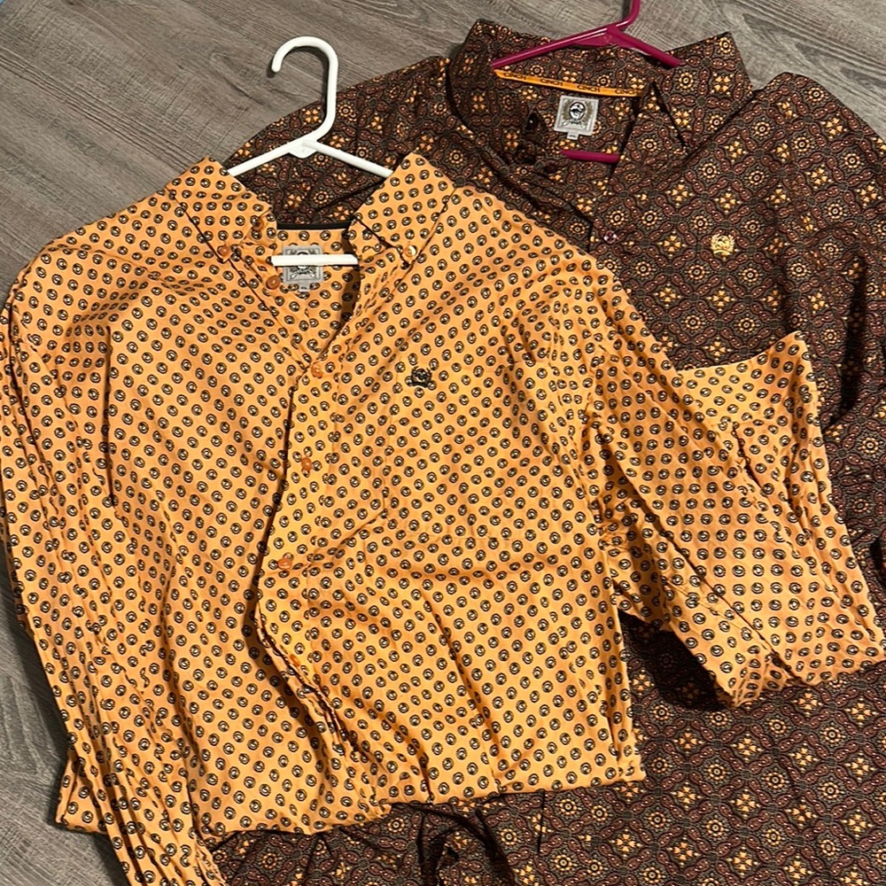 Orange Patterned Button-Up Shirt - image 5